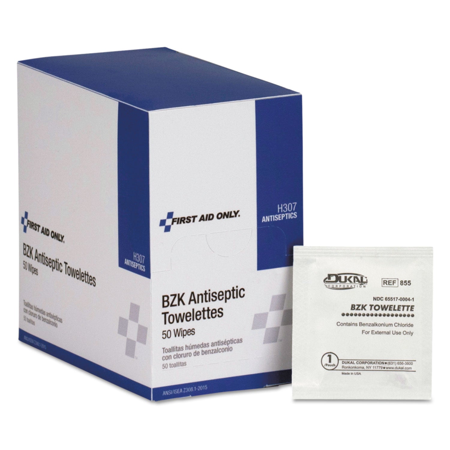 First Aid Only BZK Antiseptic Towelettes - - 4.75" Width x 7.75" Length - 1 Box