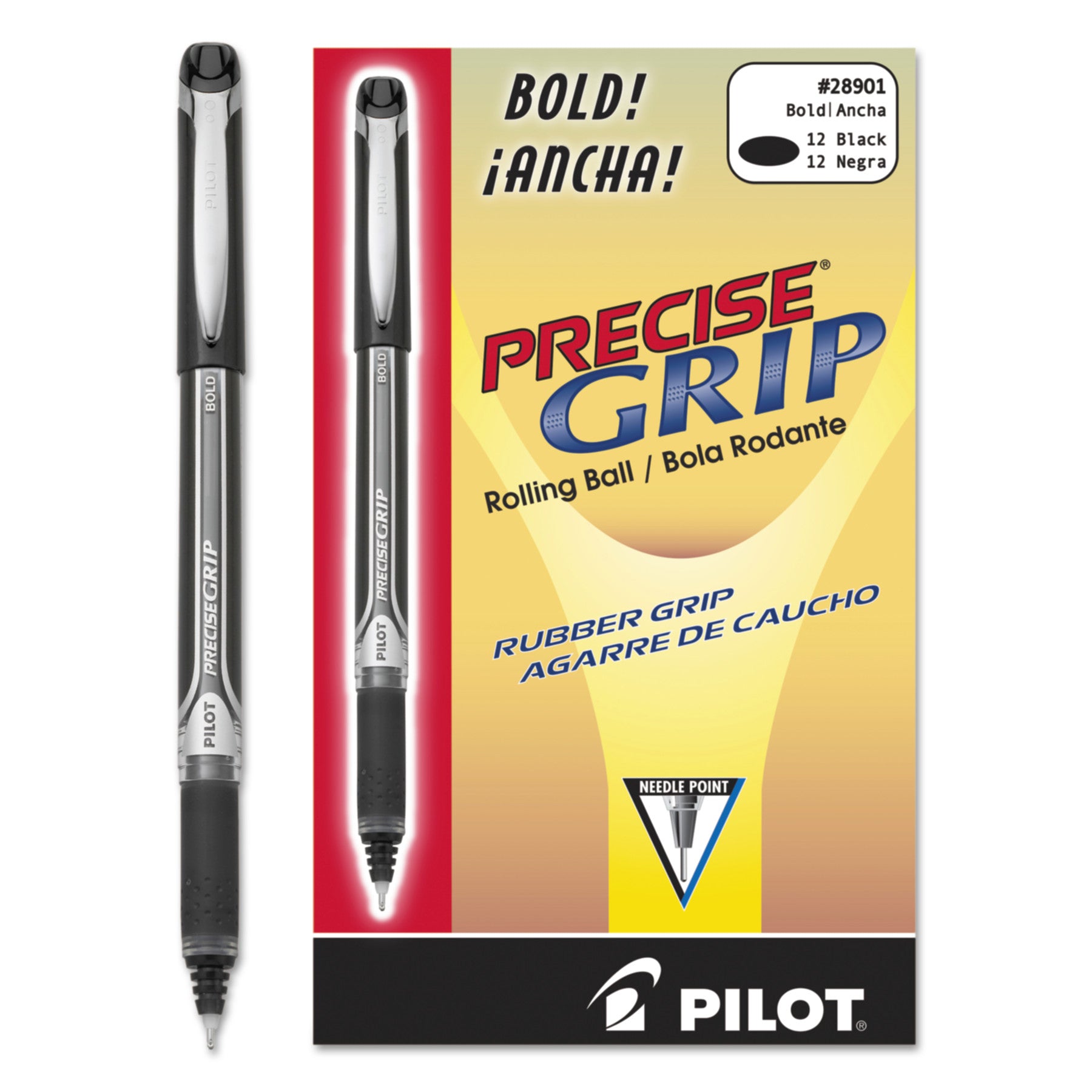 Pilot Bold Capped Rolling Ball Pens - 1 mm Bold Pen Point - Black Ink - Black Barrel - 1 Dozen
