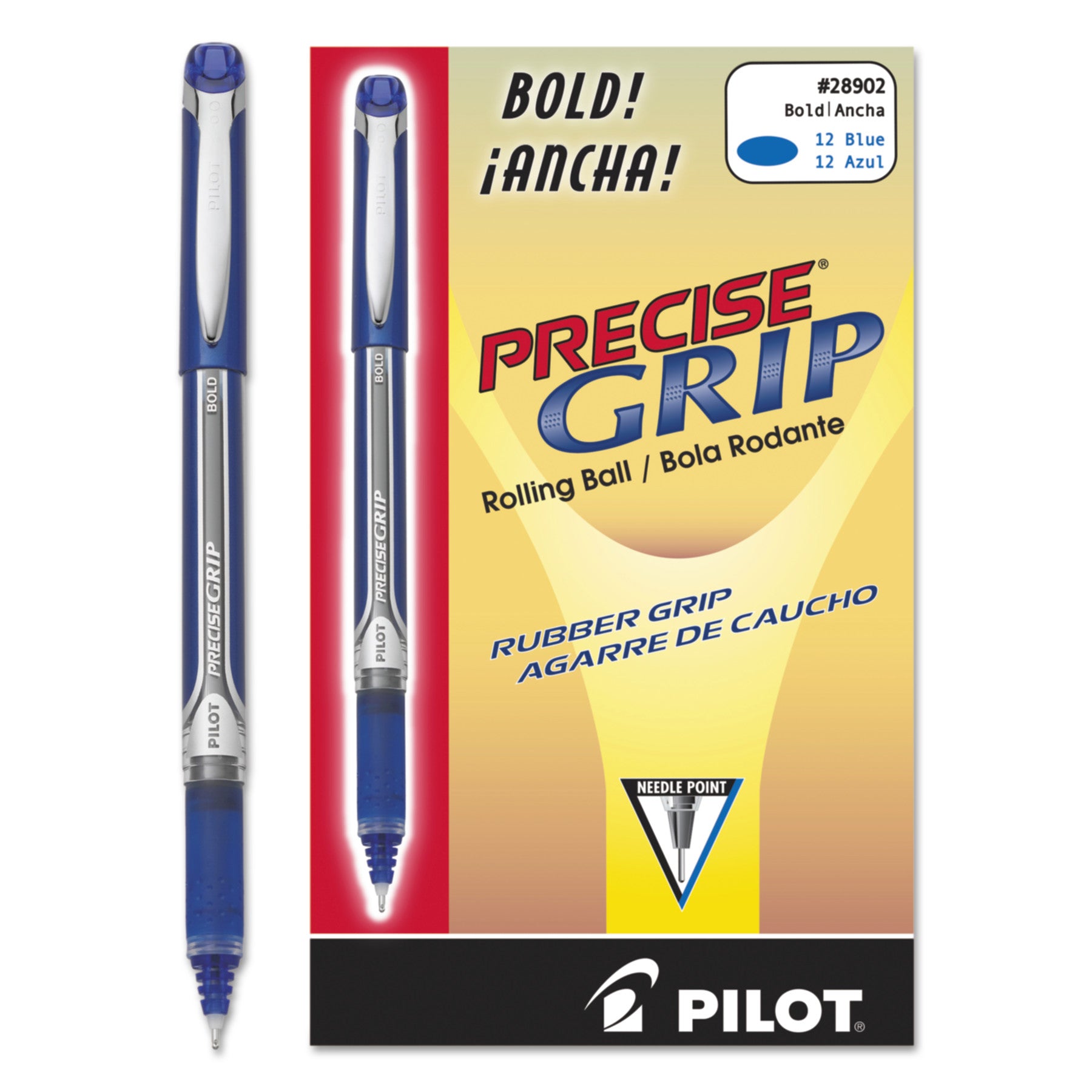 Pilot Bold Capped Rolling Ball Pens - 1 mm Bold Pen Point - Blue Ink - Blue Barrel - 1 Dozen