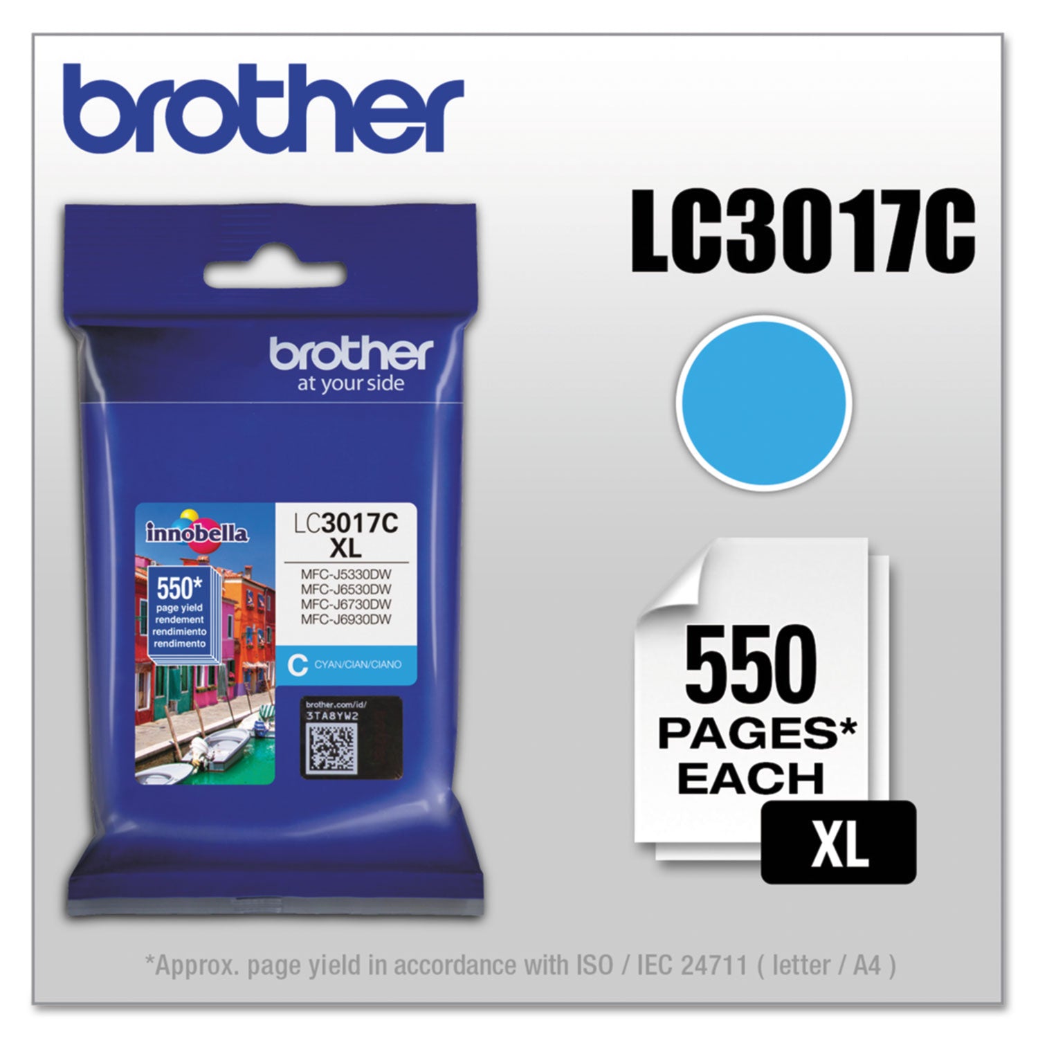 Brother Innobella LC3017C Original High Yield Inkjet Ink Cartridge - Cyan - 1 Each