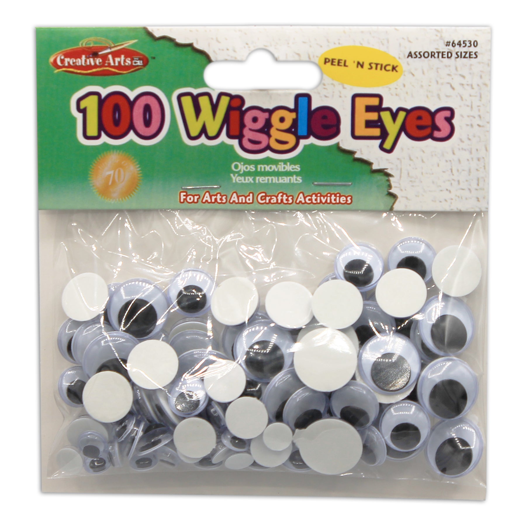 Creative Arts by Charles Leonard Wiggle Eyes, Peel'n Stick, Black, Assorted Sizes, 100/Bag
