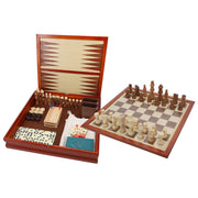 7-in-1 Combination Wood Game Set – 12 inch board – Includes Chess, Checkers, Backgammon, Dominoes, Cribbage, Poker Dice, Cards