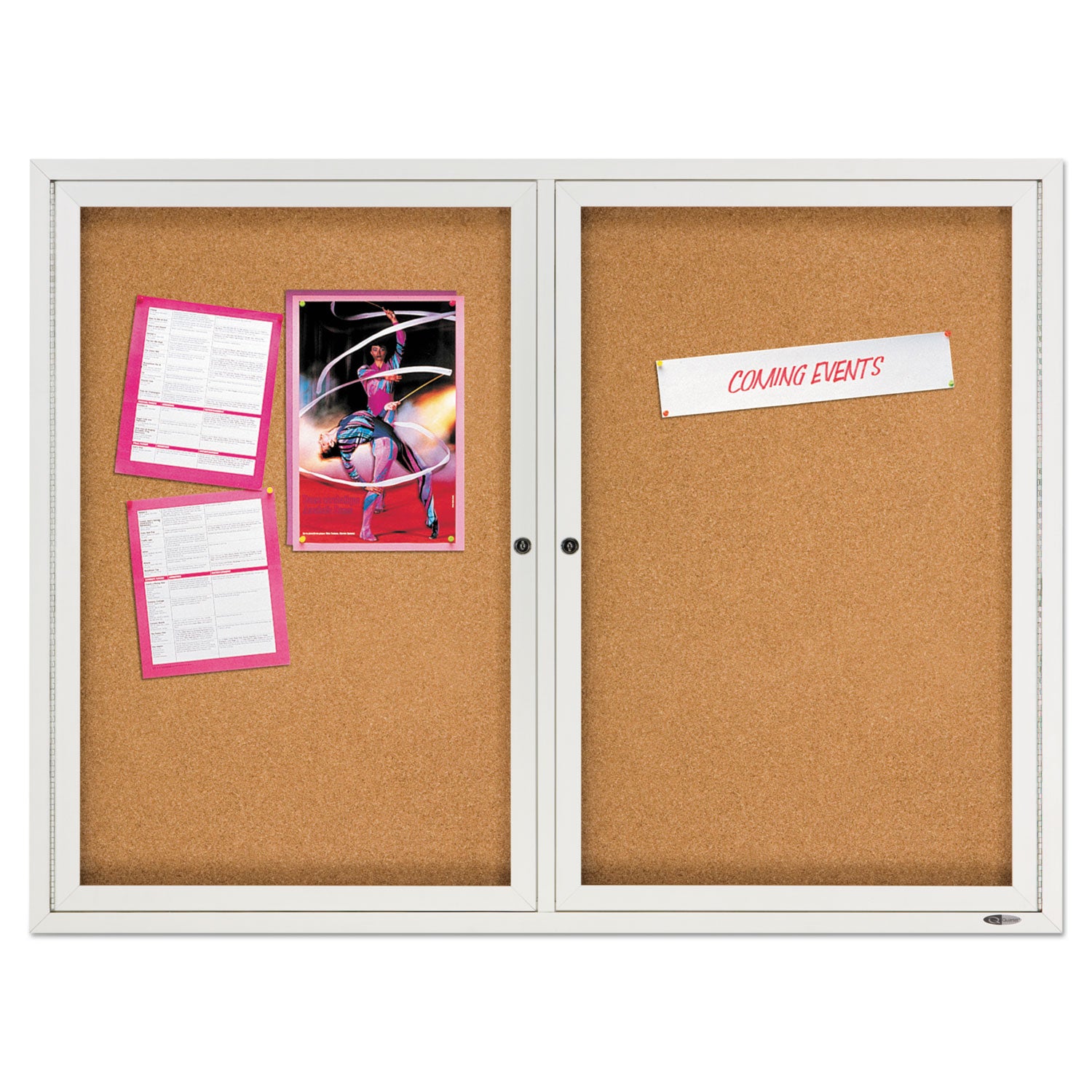 Quartet Enclosed Cork Bulletin Board, 36" x 48", Brown Cork Surface, 2 Hinged Locking Doors, Shatterproof Acrylic Glass, Weather Resistant Silver Aluminum Frame, 1 Each