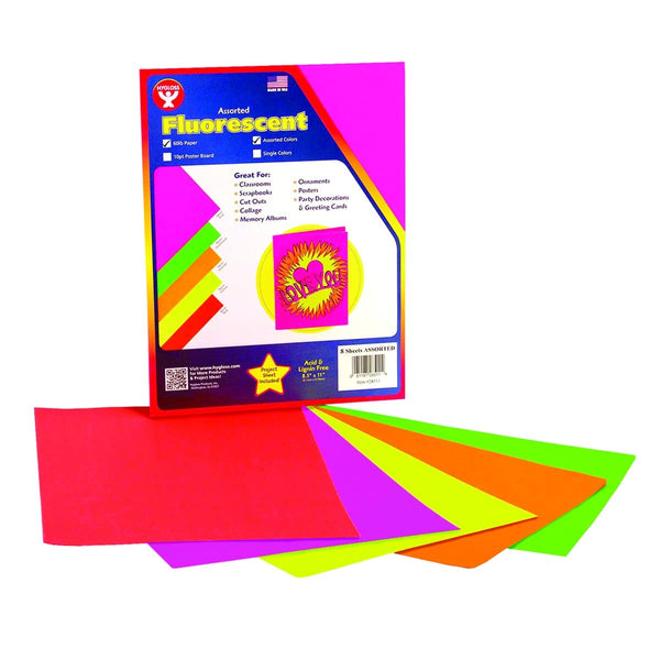 Fluorescent Paper - 10 shts, 7"x11", 2 ea. Of 5asst'd colors