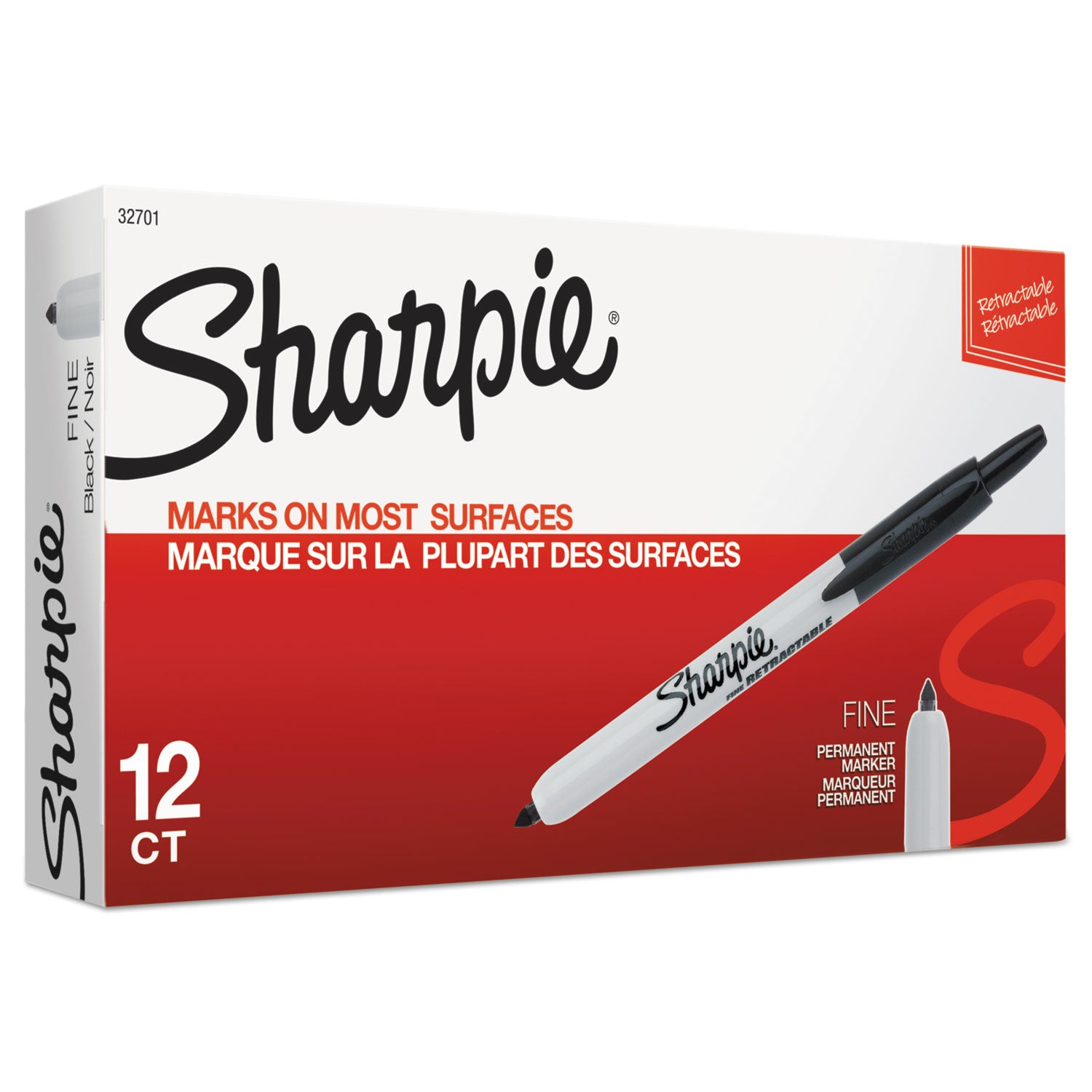 Sharpie Retractable Permanent Marker - Fine Marker Point - Retractable - Black Ink - 1 - 1 Dozen