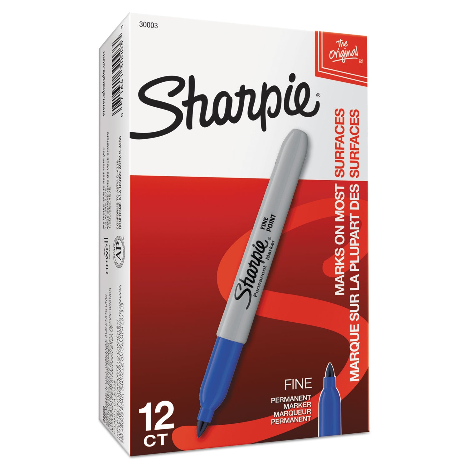 Sharpie Permanent Marker, Bold/Fine Point, Blue Ink, 1 Dozen