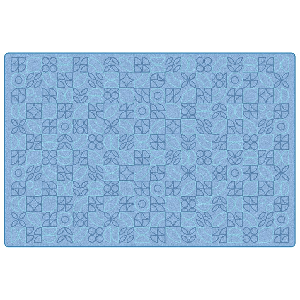 Scandinavian Doodle Small 3-Tone - 6ft X 9ft - Rectangle - Blue