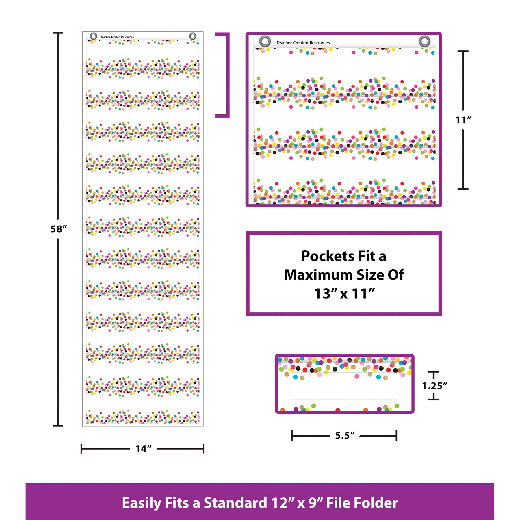 Confetti 10 Pocket File Storage Pocket Chart (14" x 58")