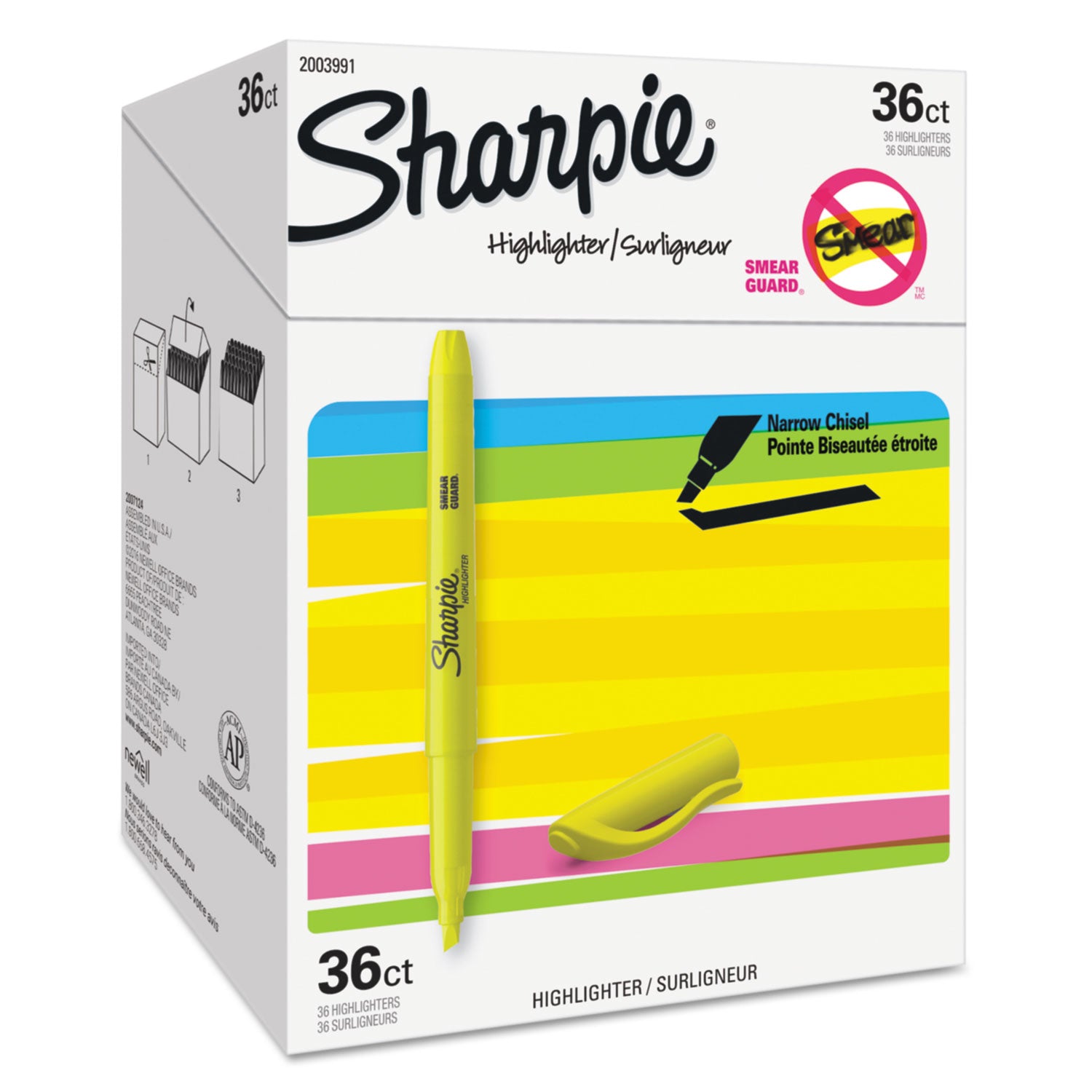 Sharpie Highlighter - Chisel Marker Point - Fluorescent Yellow Ink - 36 / Box