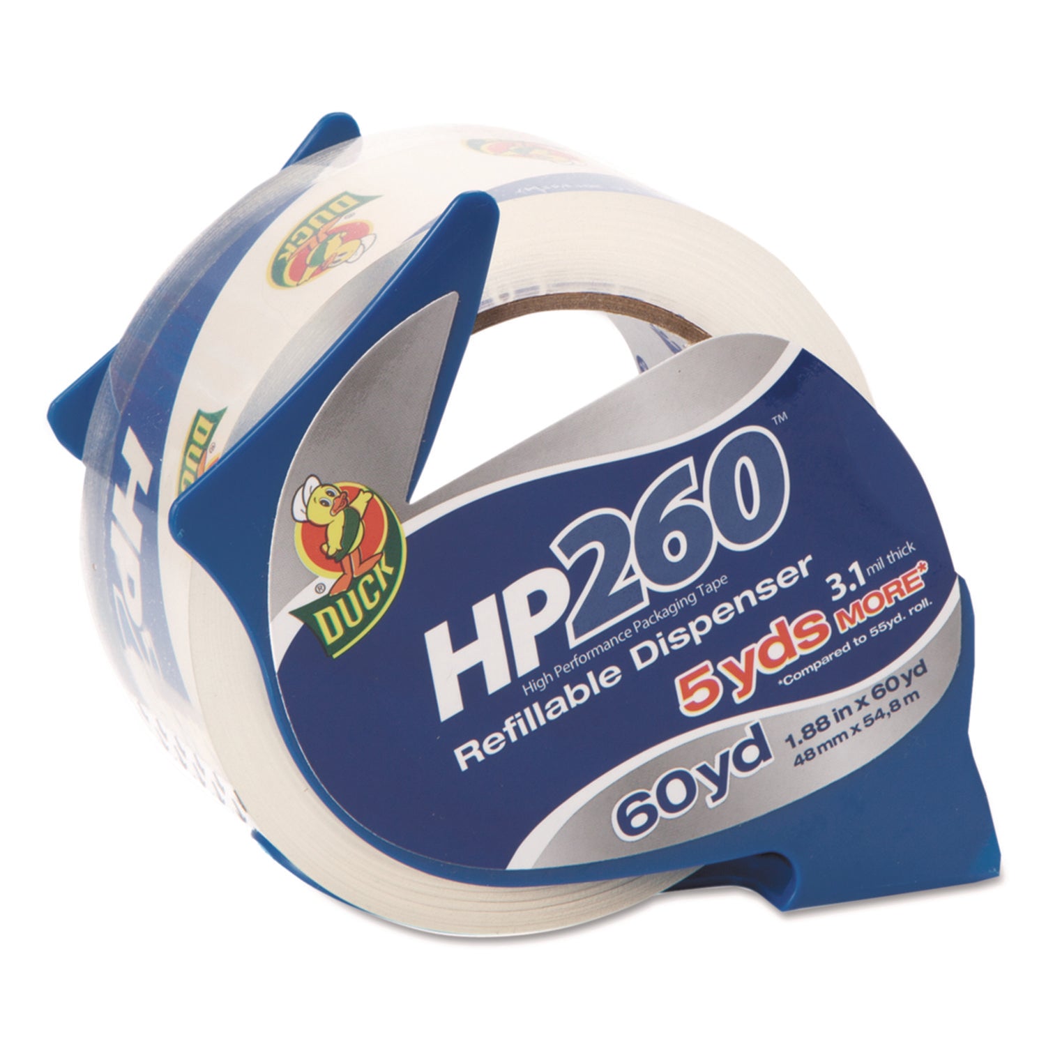Duck Brand HP260 Packing Tape - 60 yd Length x 2" Width - 3" Core - Clear - 3.10 mil - Adhesive Backing - Dispenser Included - UV Resistant - For Mailing, Shipping, Sealing, Label Protection - 1 Roll