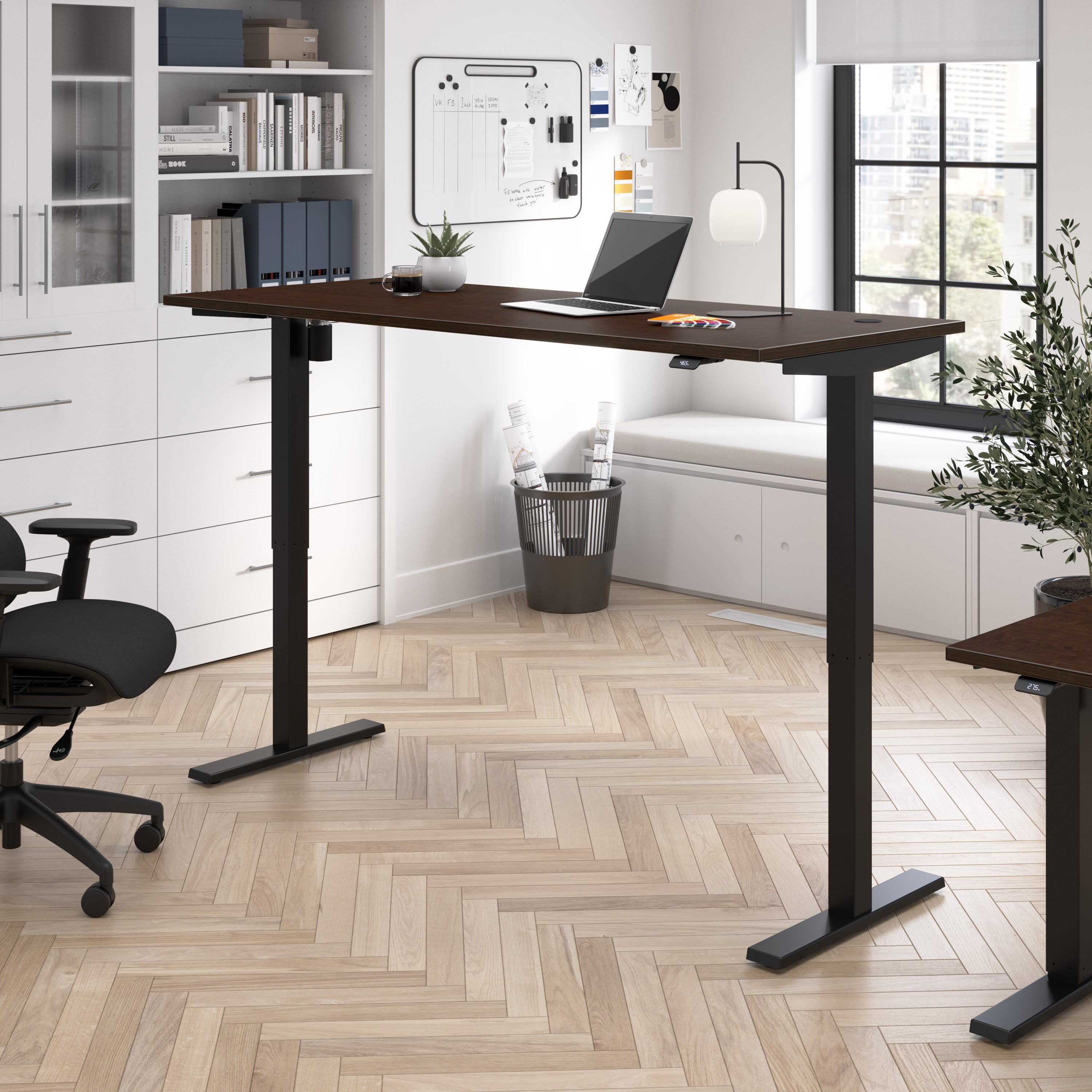 Bush Business Furniture Move 40 Series 72W x 30D Electric Height Adjustable Standing Desk in Mocha Cherry with Black Base - 71.02" Width x 29.37" Depth x 28.17" Height
