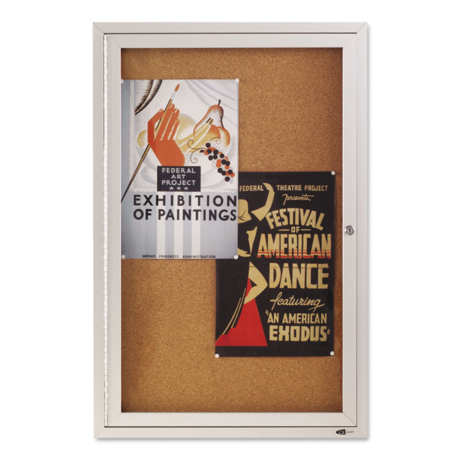 Quartet Enclosed Bulletin Board for Indoor Use - 36" Board Height x 24" Board Width - Brown Natural Cork Surface - Hinged, Self-healing, Shatter Proof, Lock, Durable - Silver Aluminum Frame - 1 Each