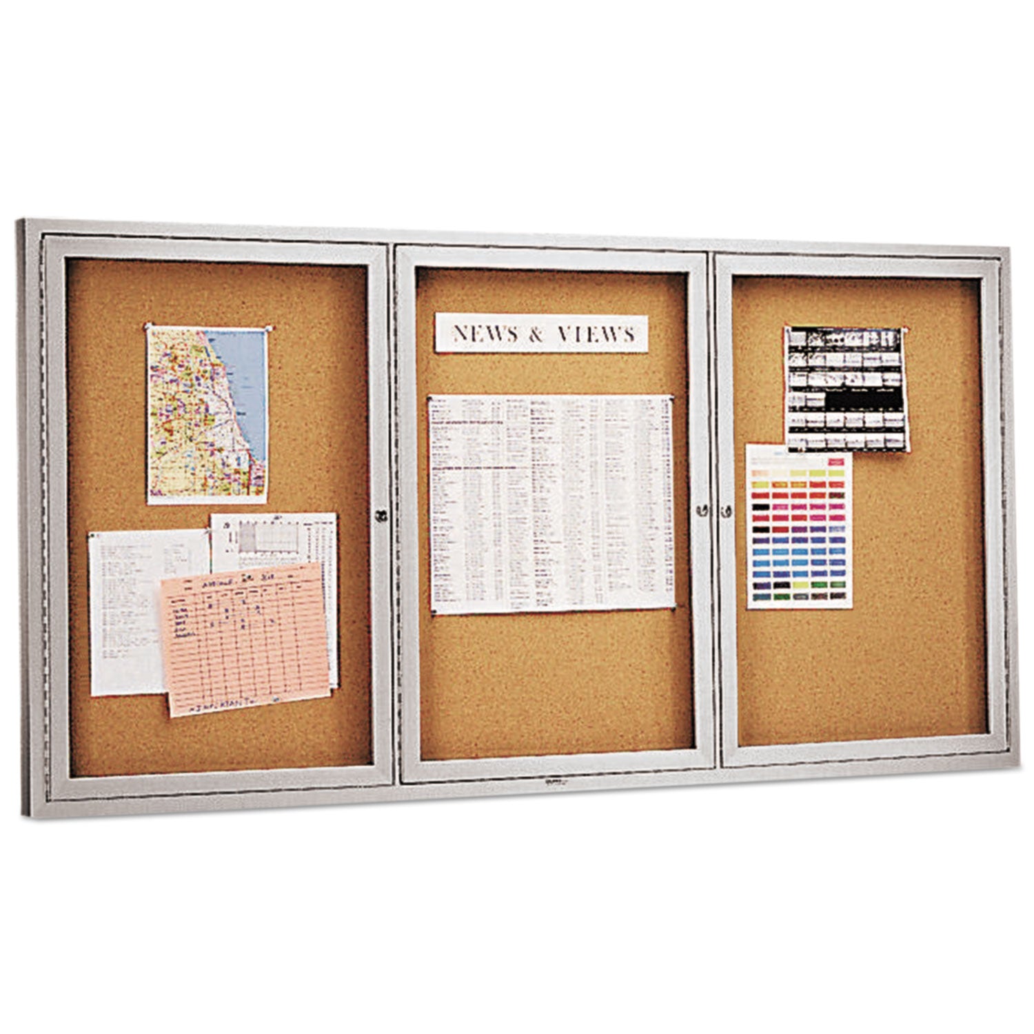 Quartet Enclosed Bulletin Board for Indoor Use - 36" Board Height x 72" Board Width - Natural Cork Surface - Hinged, Self-healing, Shatter Proof - Aluminum Frame - 1 Each