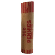 Preformed Tubular Coin Wrappers, Pennies, $0.50, 1,000 Wrappers/Box
