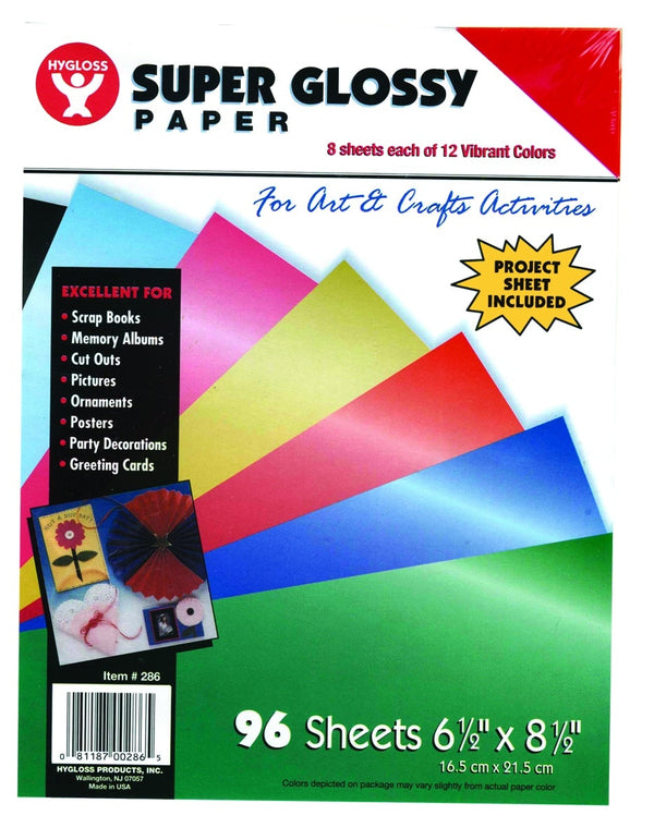 Super Glossy Paper - 12 shts, 10"x13", 1 ea. Of 12 asst'd colors