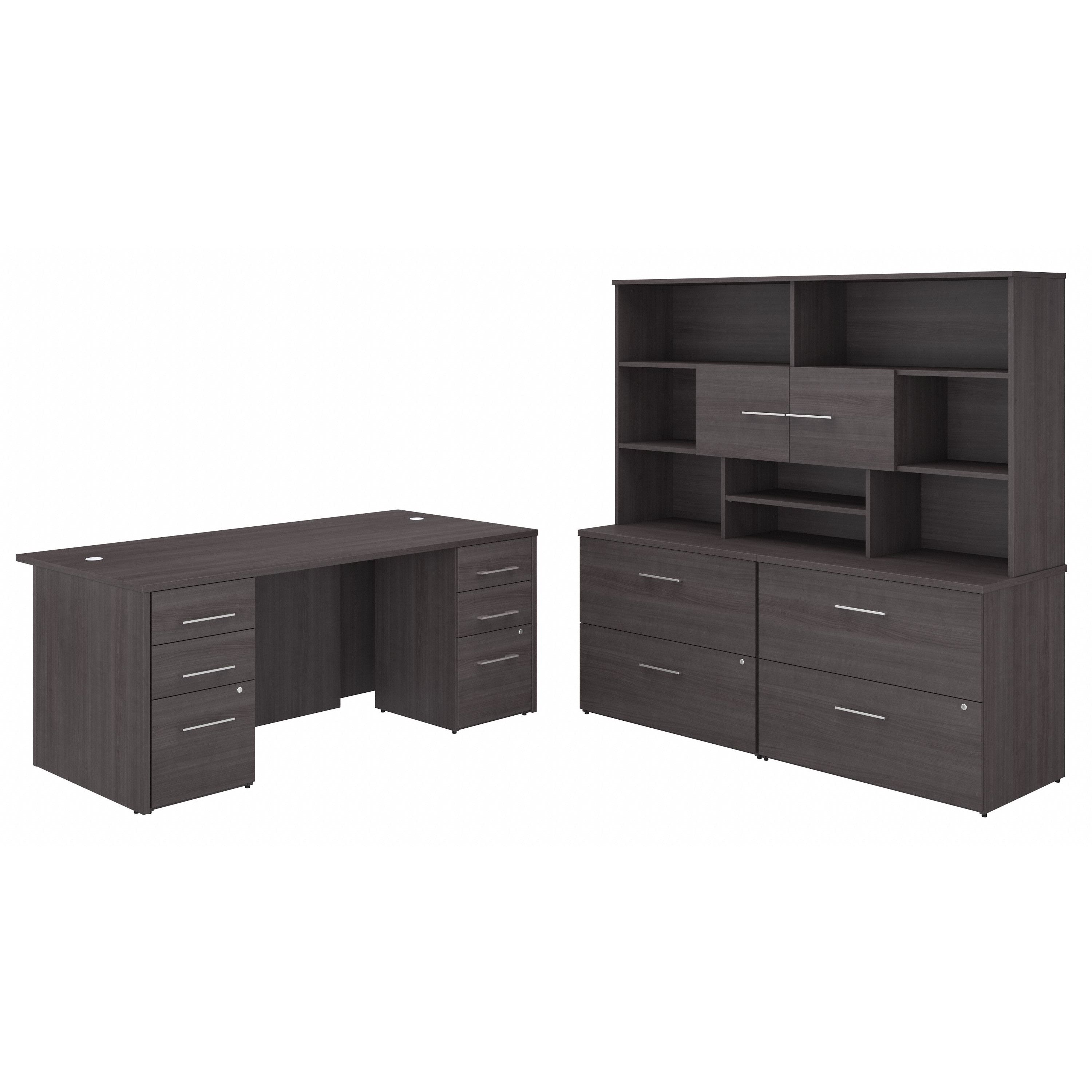Bush Business Furniture Office 500 72W x 36D Executive Desk with Drawers, Lateral File Cabinets and Hutch in Storm Gray - 71.02" Width x 35.43" Depth x 70.09" Height
