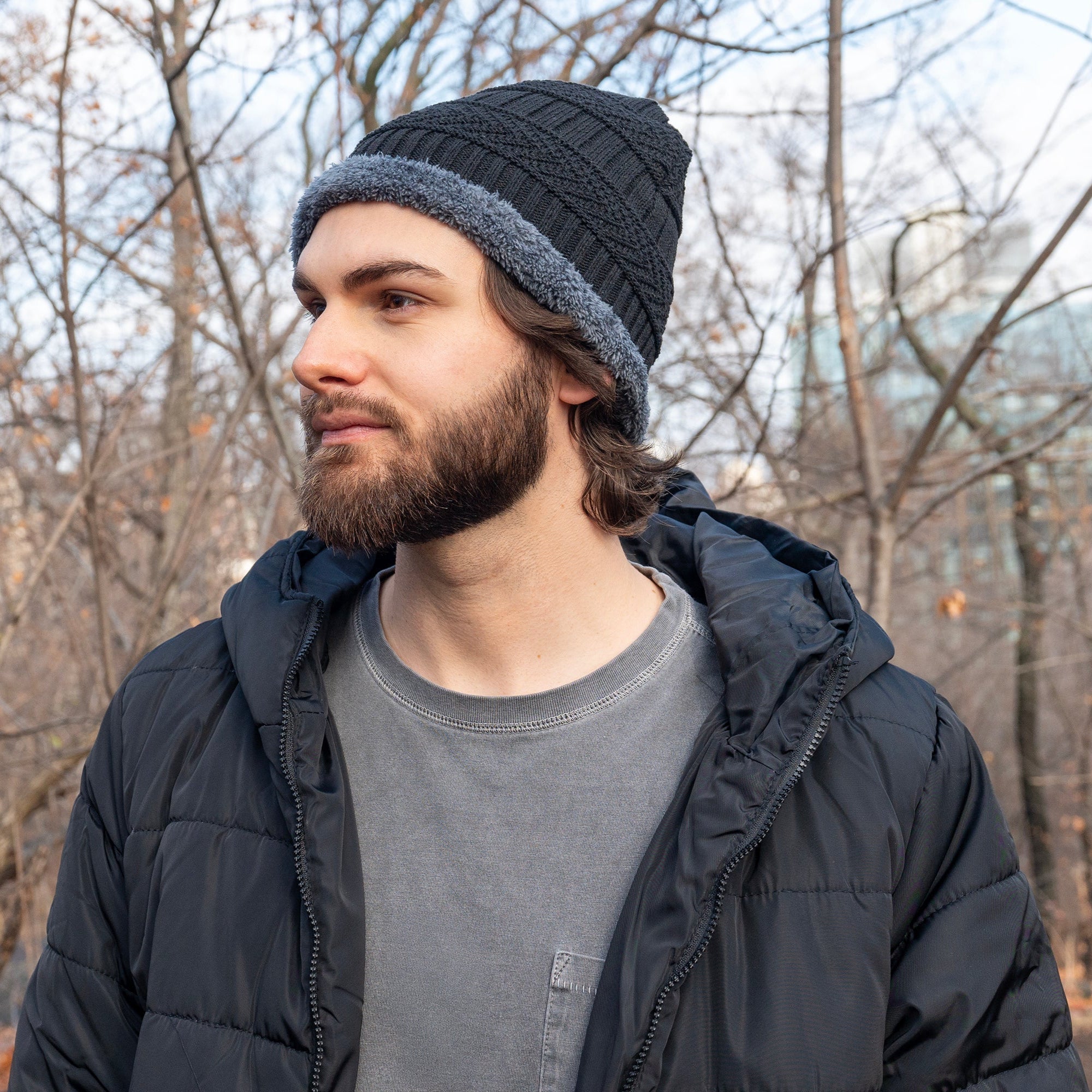 Ultra Warm Sherpa Knit Hat - Black - 50 in the Pack