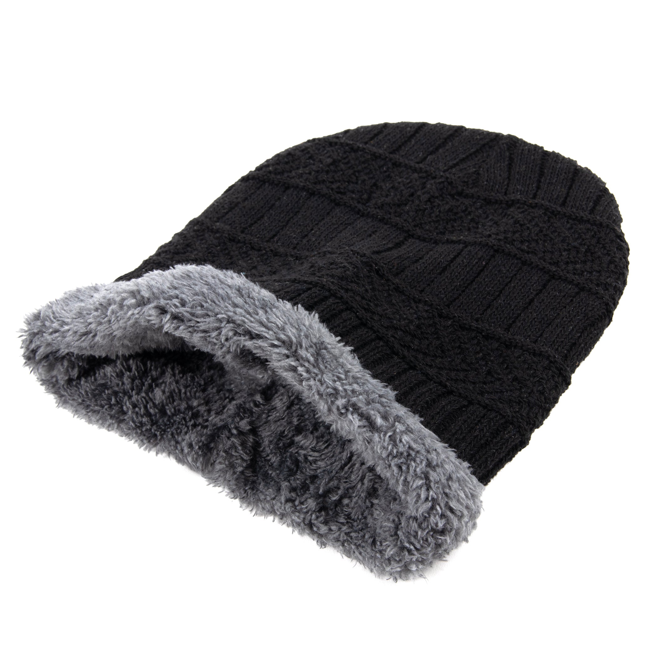 Ultra Warm Sherpa Knit Hat - Black - 50 in the Pack
