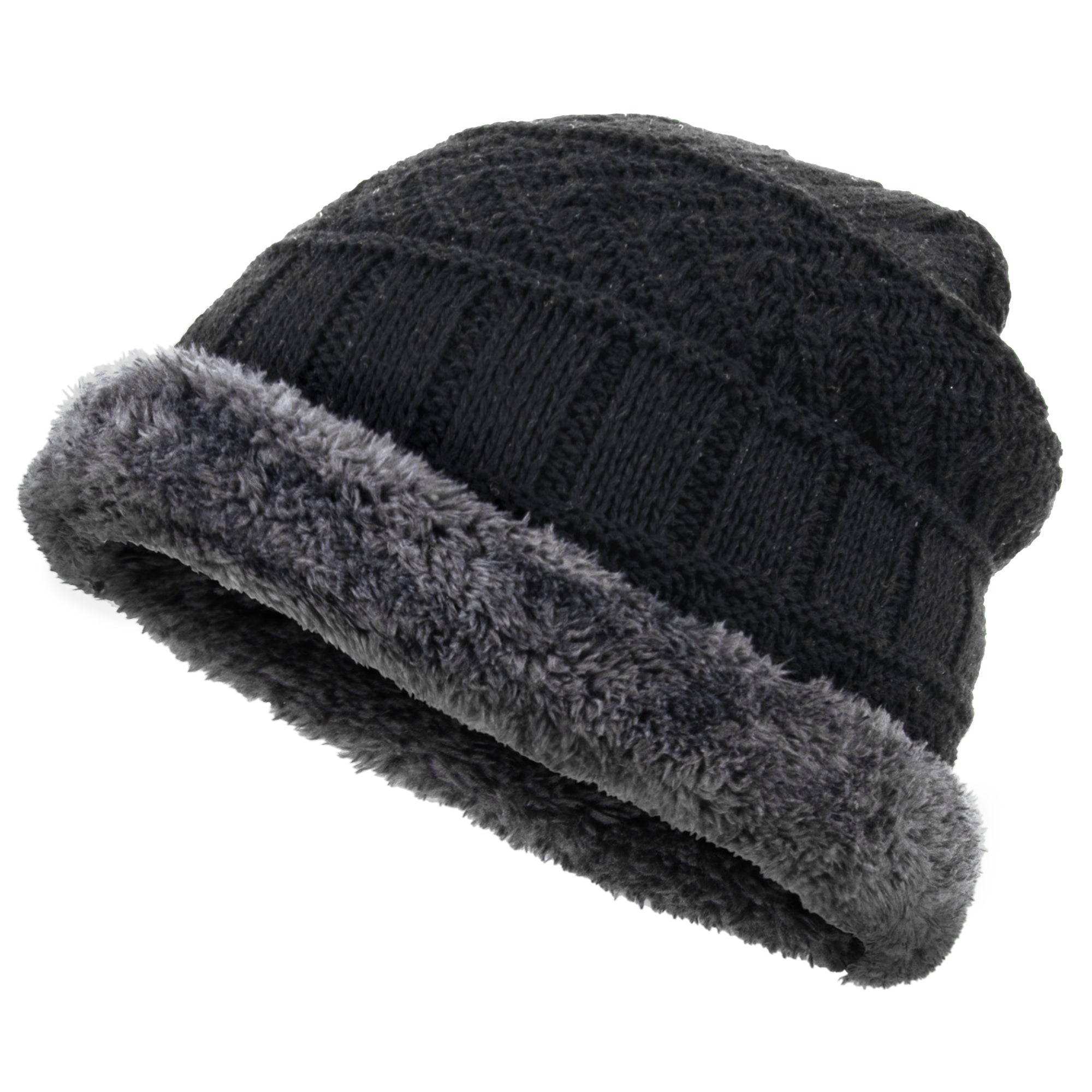 Ultra Warm Sherpa Knit Hat - Black - 50 in the Pack