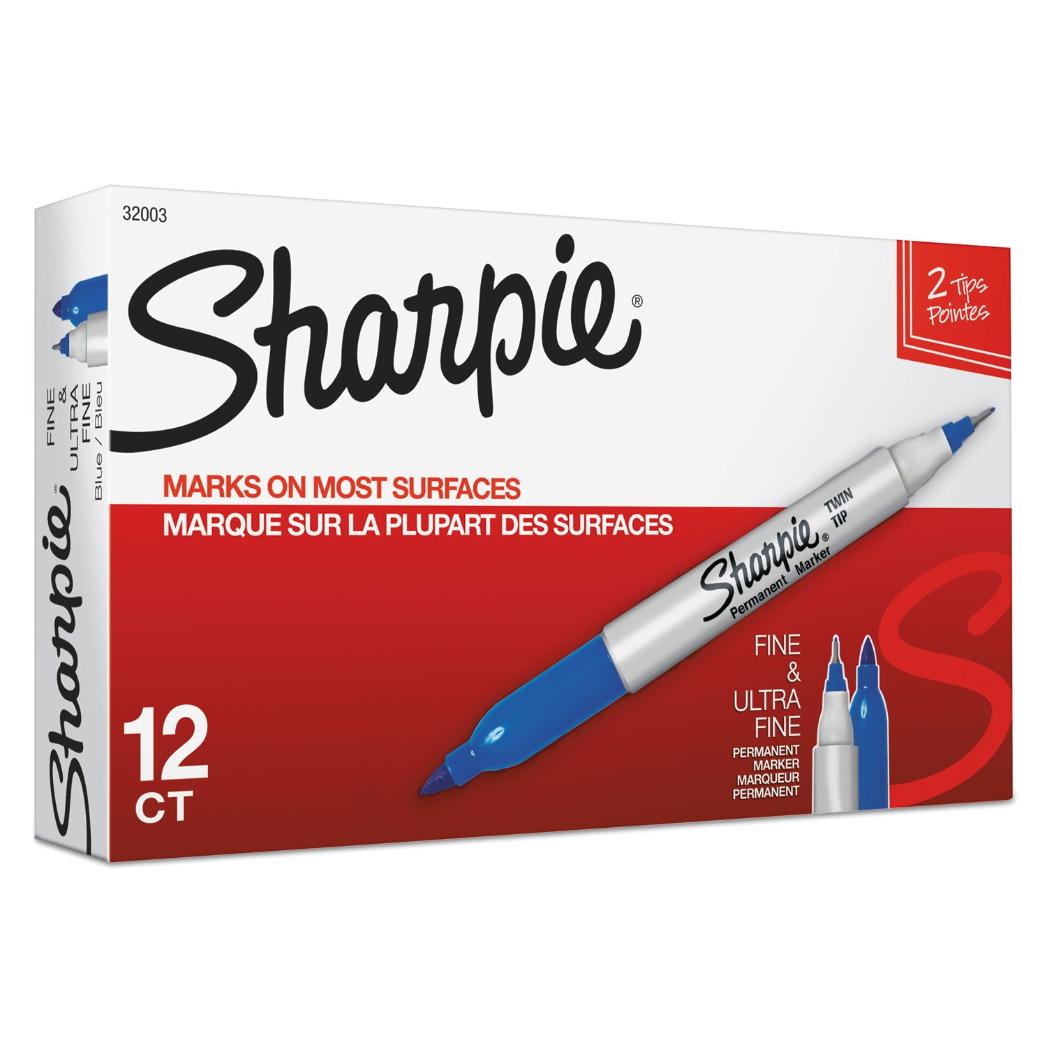 Sharpie Twin Tip Permanent Marker - Fine, Ultra Fine Marker Point - Blue Ink - Alcohol Based - 1 Dozen