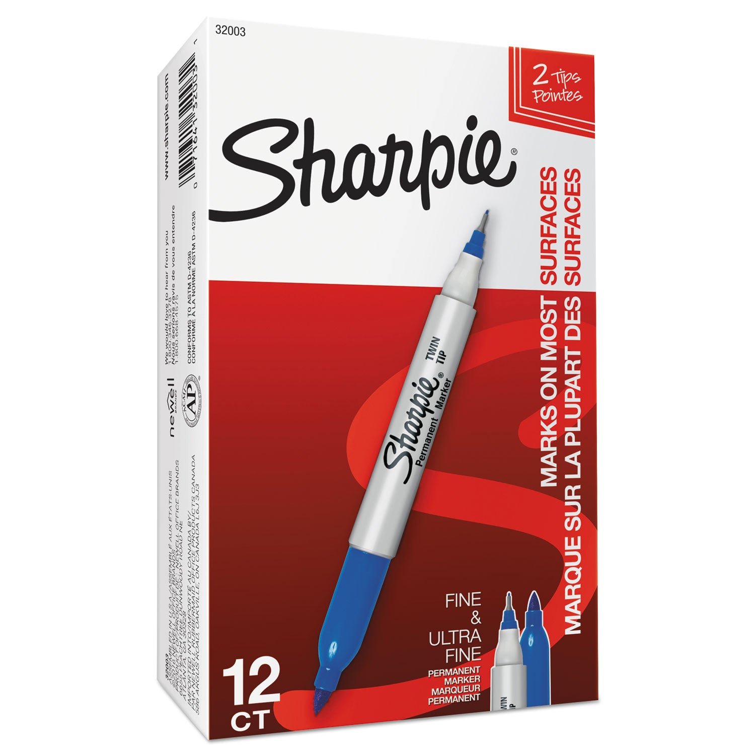Sharpie Twin Tip Permanent Marker - Fine, Ultra Fine Marker Point - Blue Ink - Alcohol Based - 1 Dozen
