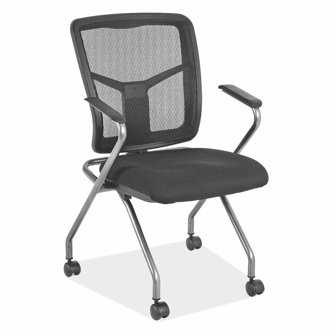 OfficeSource CoolMesh Collection Nesting Chair with Titanium Gray Frame - Black Fabric