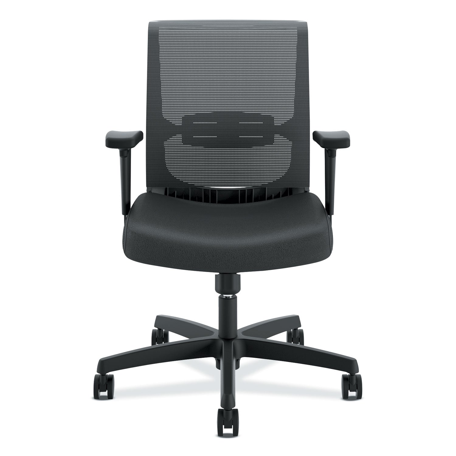 HON Convergence Chair, Black Vinyl Seat, Mesh Back, Adjustable Arms, 5-Star Base, 1 Each
