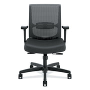 HON Convergence Chair, Vinyl Seat, Mesh Back, Adjustable Arms, Black Frame, 5-Star Base, Black, 1 Each