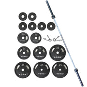 300 LB G-2 Dual Grip Thin Line Cast Iron Set (2 x 45 LB, 35 LB, 25 LB, 10 LB, 2.5 LB, & 4 x 5 LB) 2972 bar, Pair Spring collars