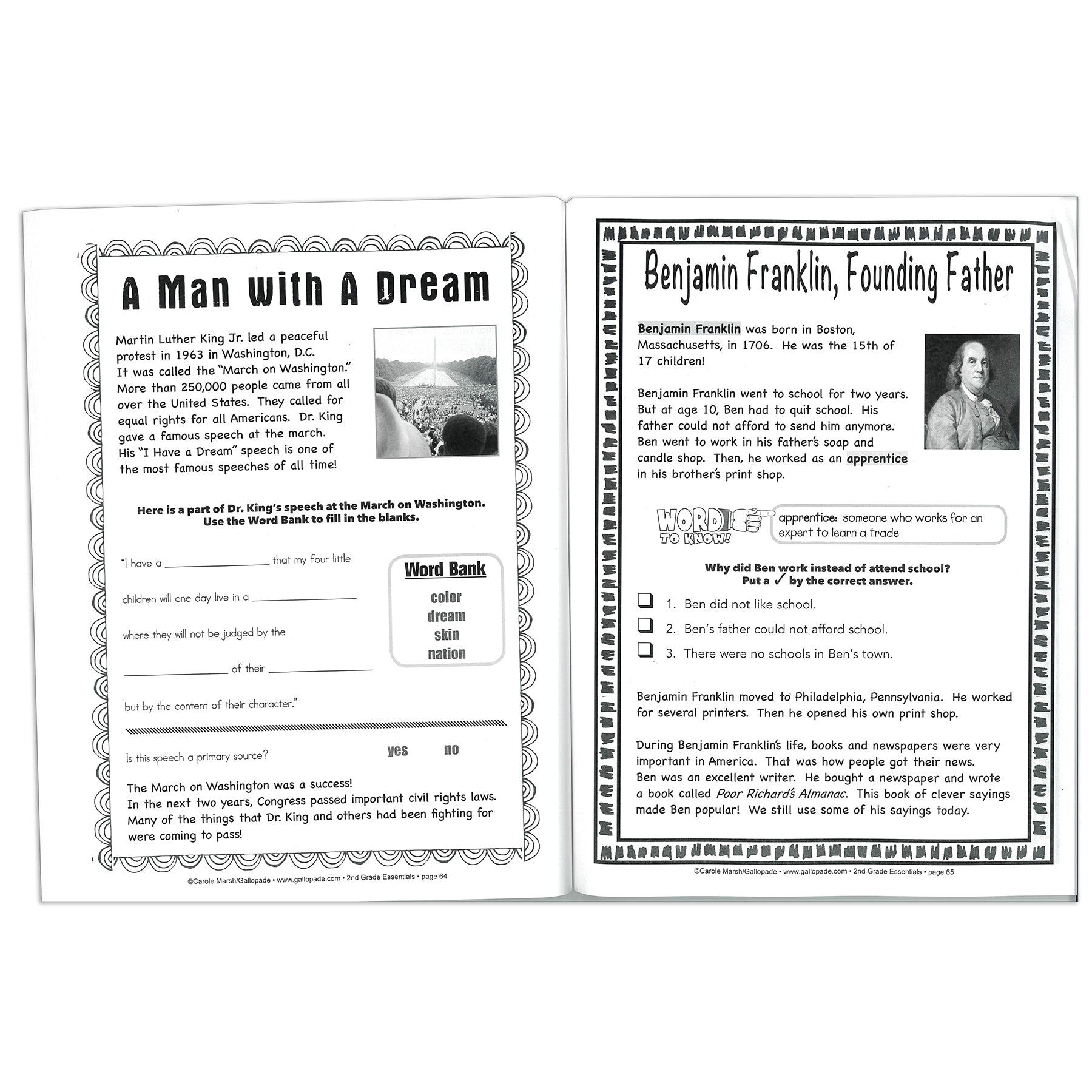 Second Grade Essentials for Social Studies Reproducible Book