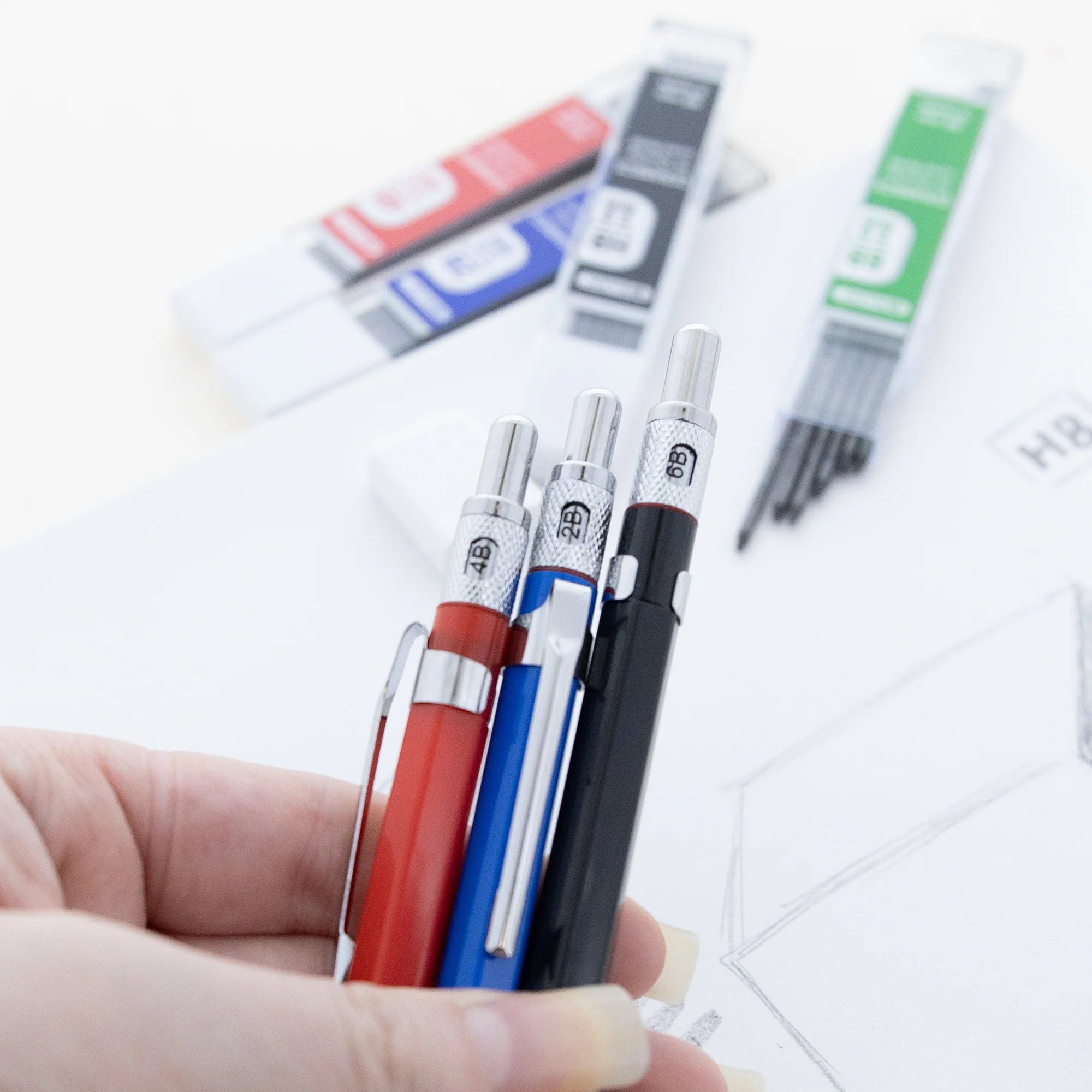 2.0 mm Mechanical Pencil with HB, 2B, 4B & 6B Lead, Assorted Barrel Color, 1 Pencil