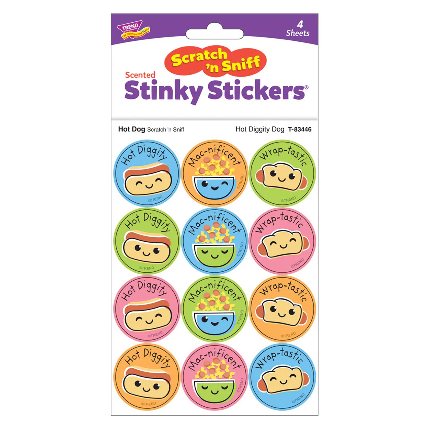 Hot Diggity Dog, Hot Dog scent Scratch 'n Sniff Stinky Stickers®, Pack of 48