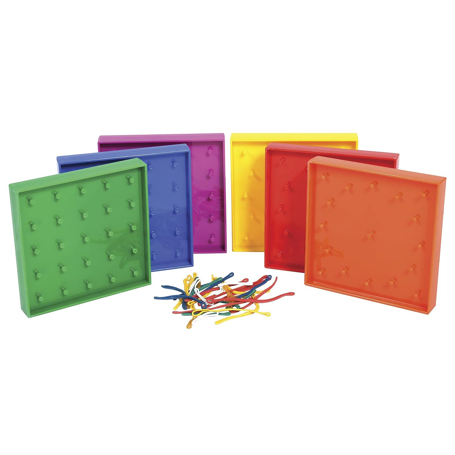 Double-Sided Geoboard Set - 5 x 5 Grid / 12 Pin Circular Array - Set of 6