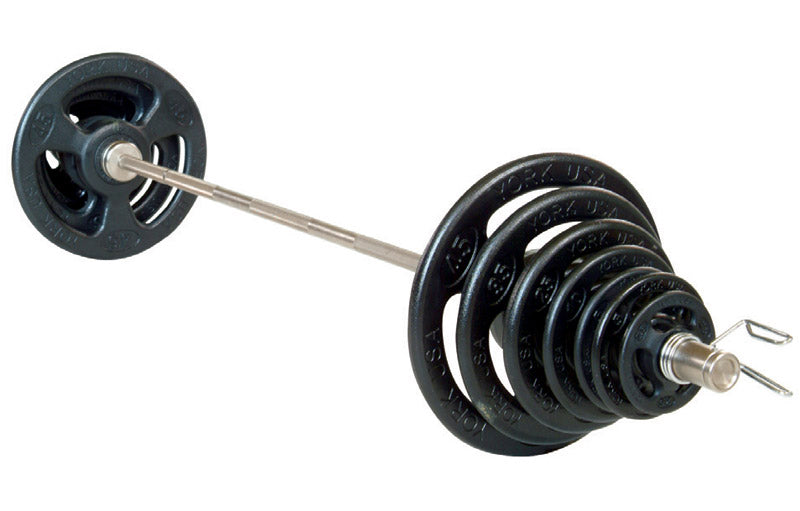 "ISO-GRIP" 300 LB International Set (2 x 45 LB, 35 LB, 25 LB, 10 LB, 2.5 LB, & 4 x 5 LB) 2972, Pair Spring Collars - Black