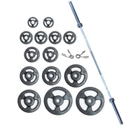 "ISO-GRIP" 300 LB International Set (2 x 45 LB, 35 LB, 25 LB, 10 LB, 2.5 LB, & 4 x 5 LB) 2972, Pair Spring Collars - Black