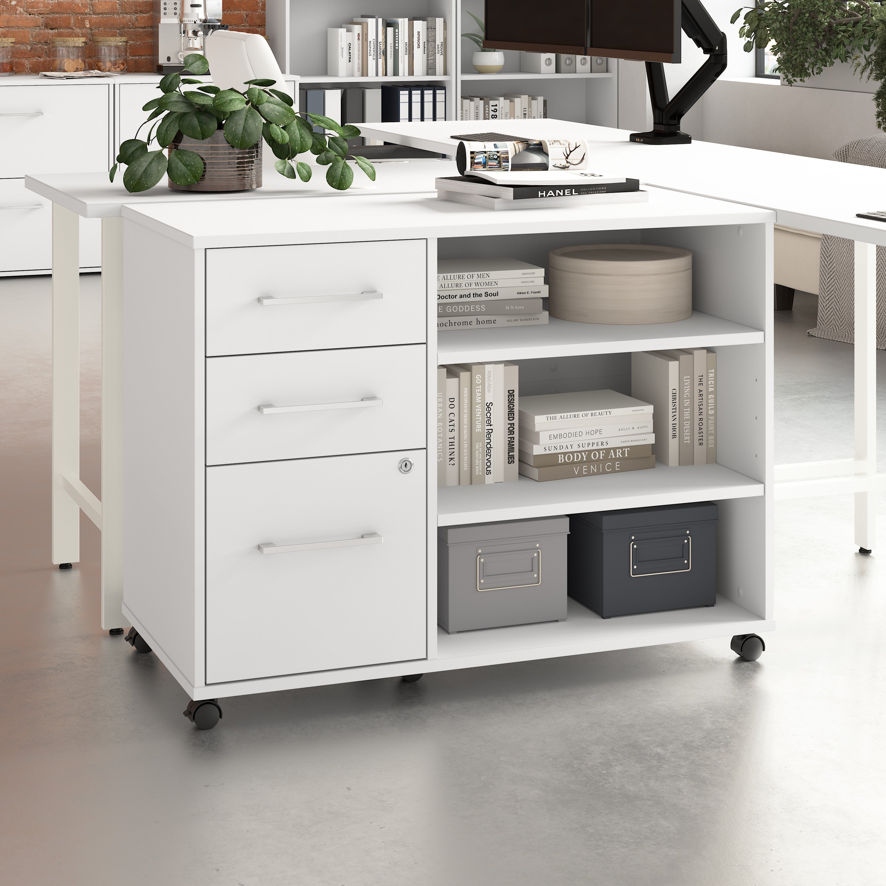 Bush Business Furniture Hustle Rolling Storage Cabinet with Drawers and Shelves in White - Assembled - 39.61" Width x 19.61" Depth x 29.96" Height