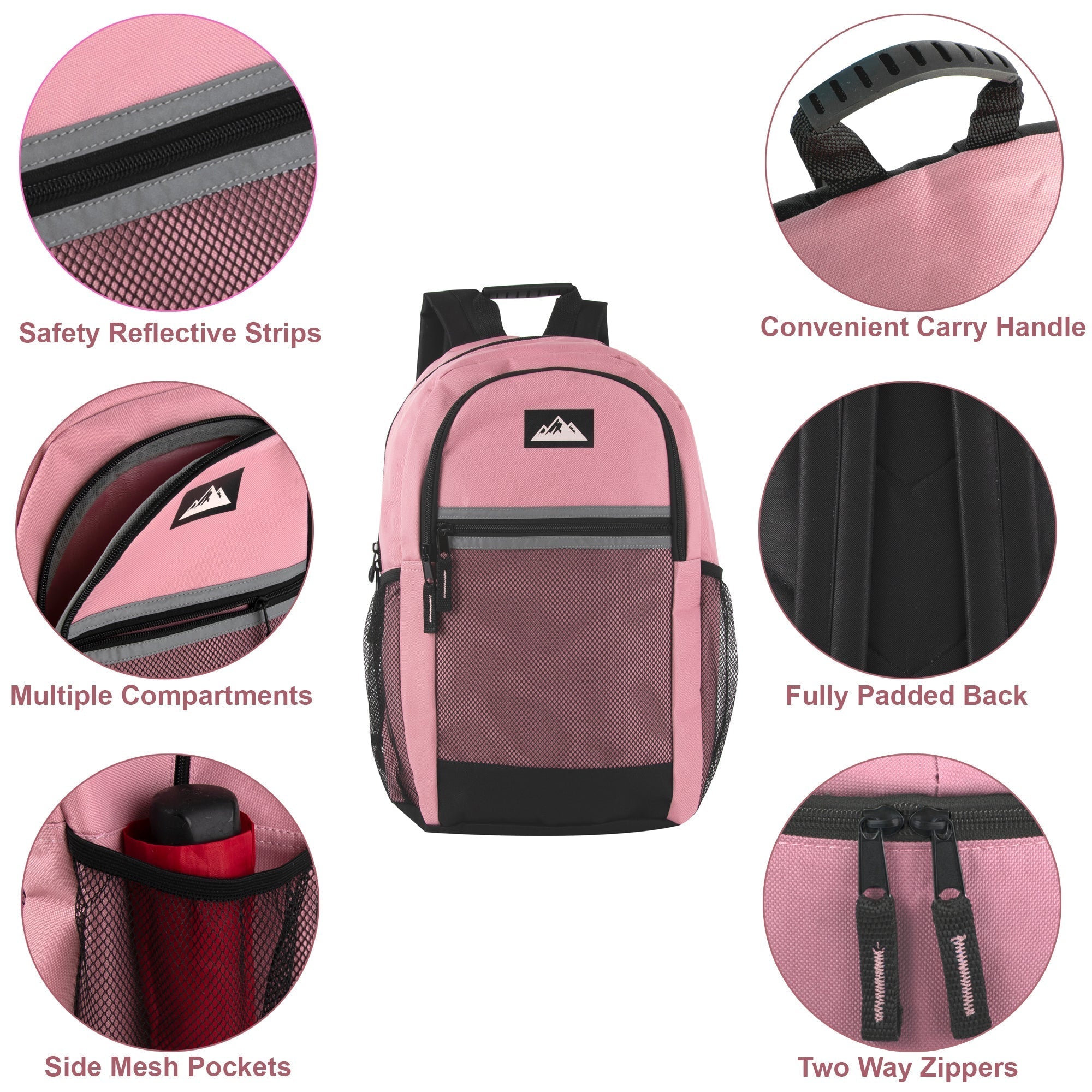 18 Inch Multi Pocket Reflective Backpack - Girls 3 Colors - 24 in the Pack