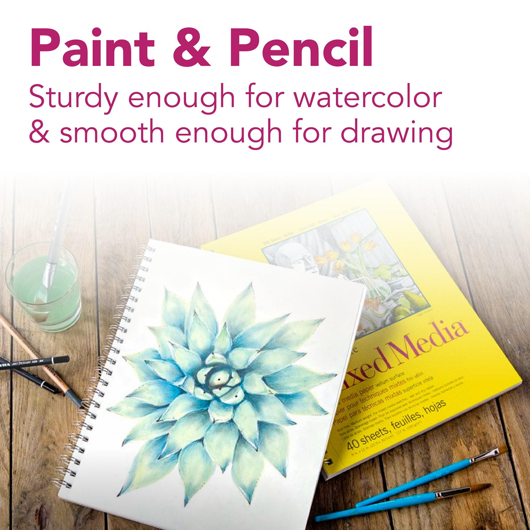 300 Series Mixed Media Pad, Side Wire Binding, 40 Sheet, 9x12 inch, 1 Count