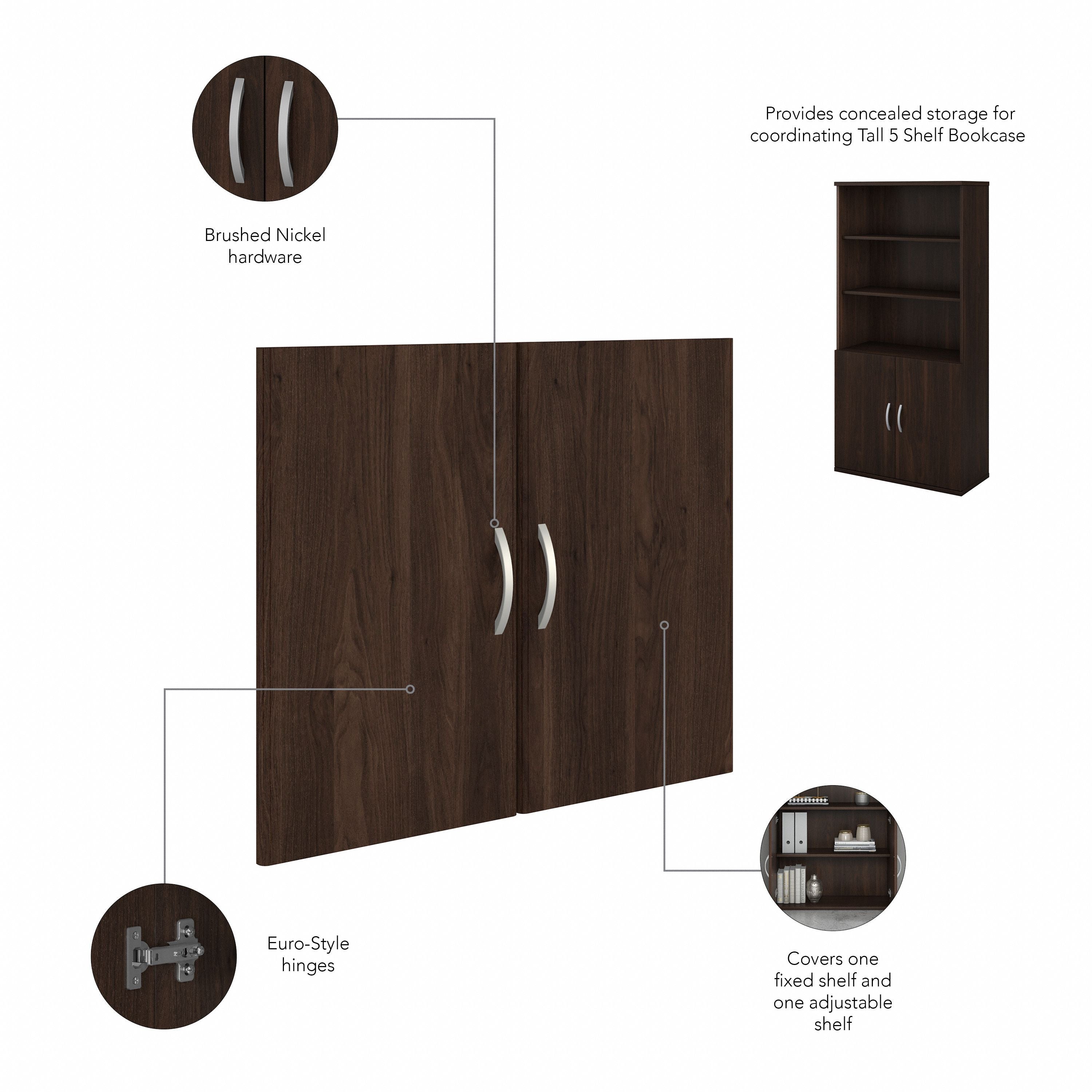 Bush Business Furniture Studio C Tall 5 Shelf Bookcase with Doors in Black Walnut - 35.71" Width x 15.43" Depth x 72.8" Height