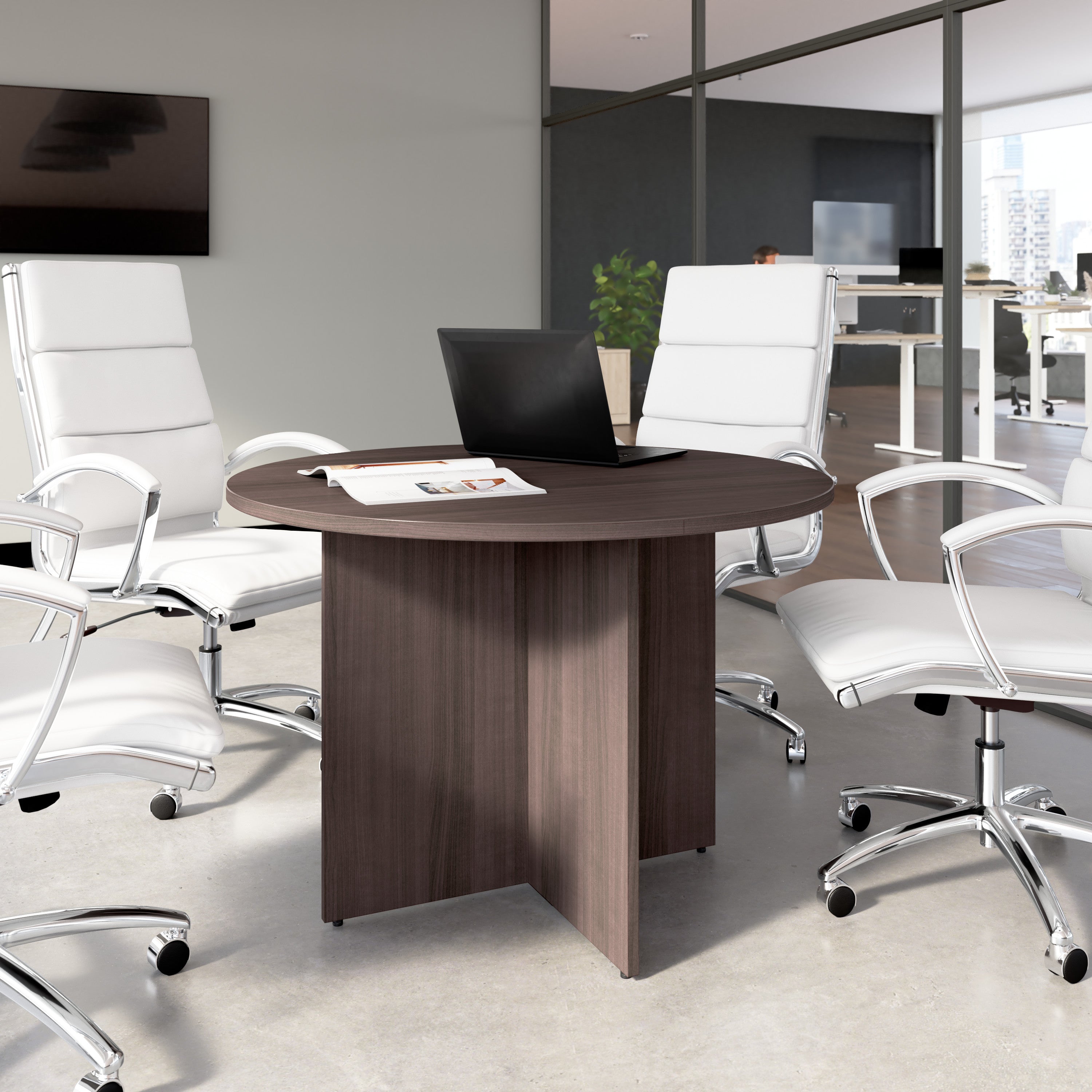 Bush Business Furniture 42-inch Round Conference Table with Wood Base in Storm Gray - 41.38" Width x 41.38" Depth x 28.65" Height