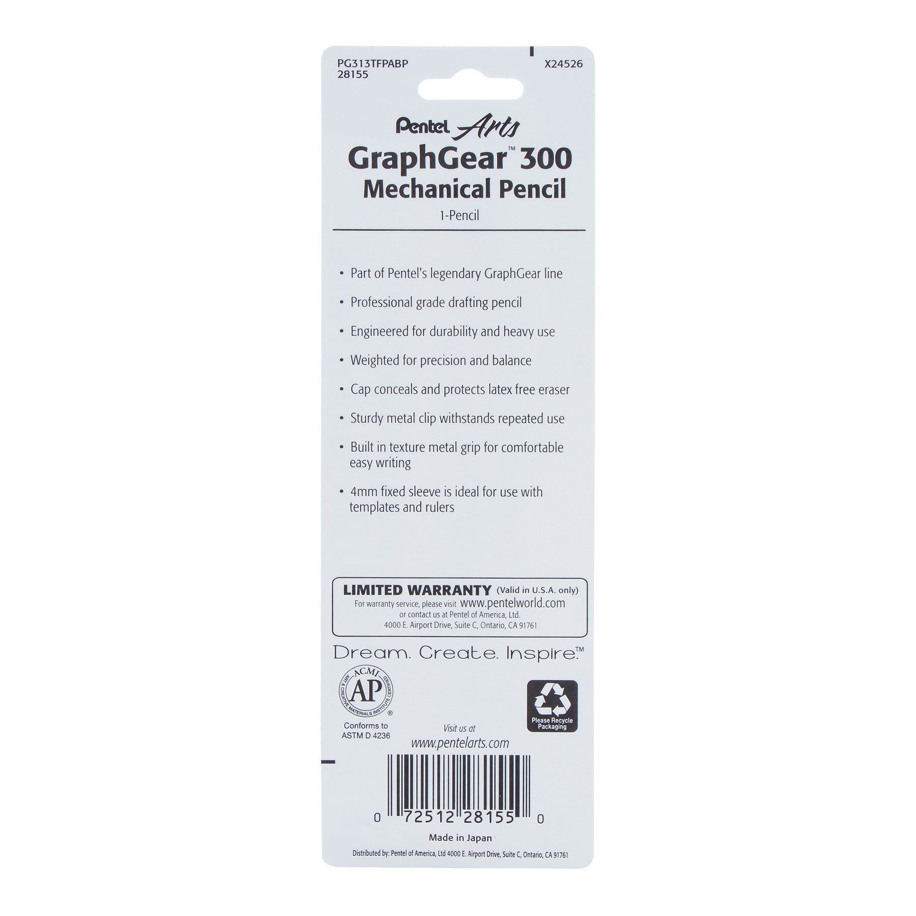GraphGear 300 Mechanical Pencil, (0.3mm) Extra-fine line, Orange Barrel, 1 Count