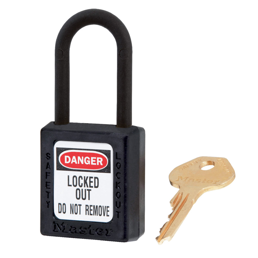 Black Dielectric Zenex™ Thermoplastic Safety Padlock, 1-1/2in (38mm) Wide with 1-1/2in (38mm) Tall Nylon Shackle, Keyed Alike W400 Cylinder