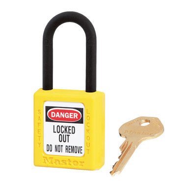 Yellow Dielectric Zenex™ Thermoplastic Safety Padlock, 1-1/2in (38mm) Wide with 1-1/2in (38mm) Tall Nylon Shackle, Keyed Alike Master Keyed W417 Cylinder