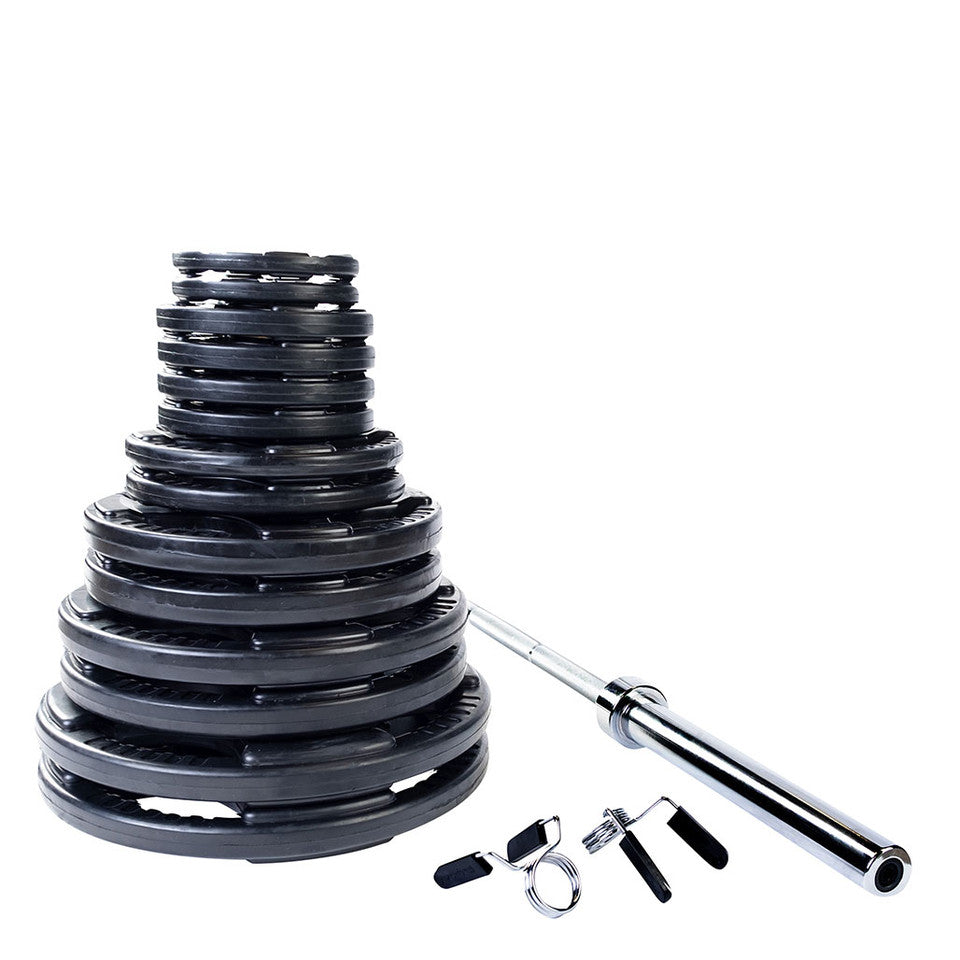 300 Lb Rubber Grip Oly Set, Chrome Bar