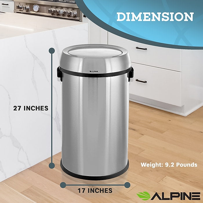 17 Gal. Stainless Steel Commercial Trash Can with Swing Lid