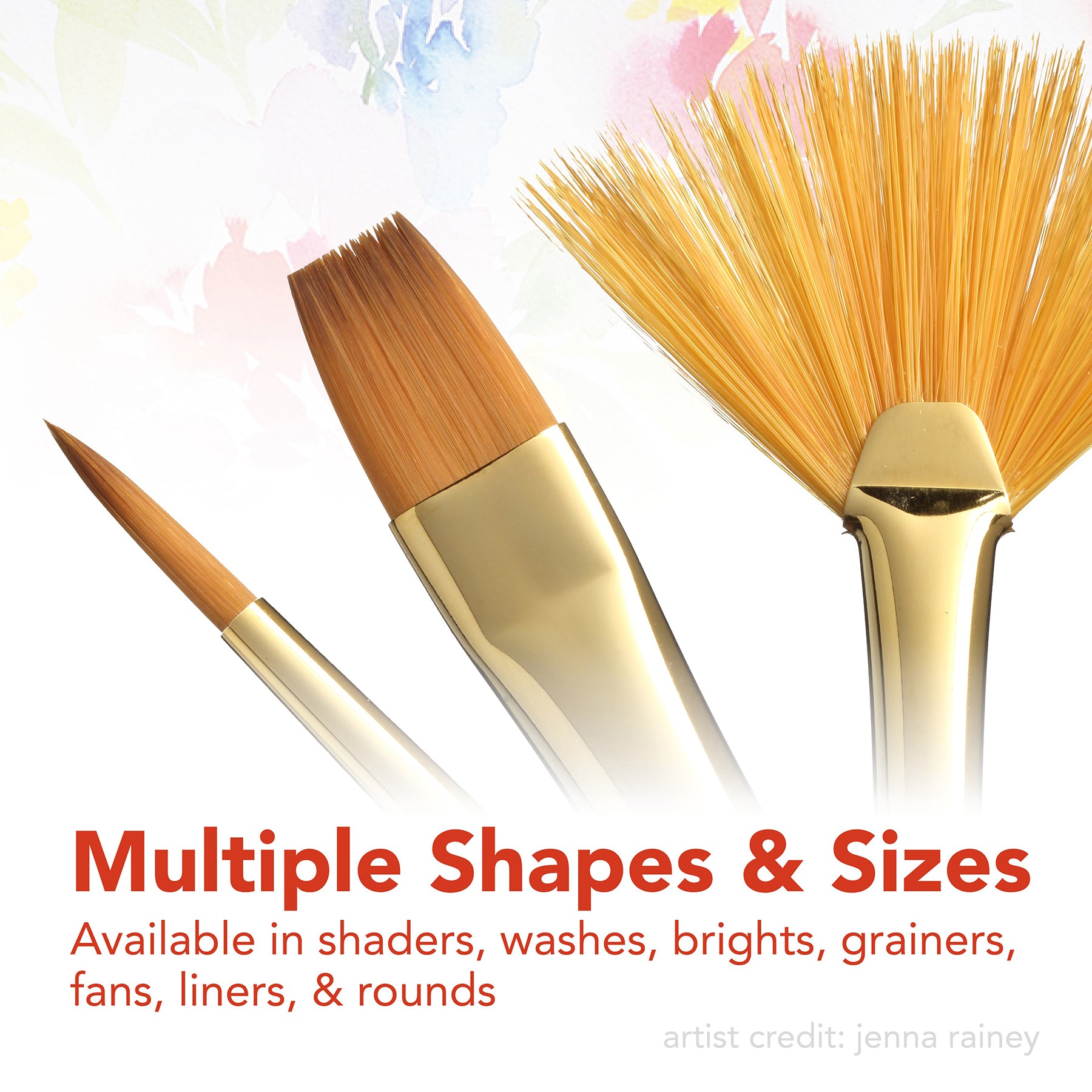 Heritage Brush Set, Synthetic Bristles, Short Handle Watercolor Paintbrush, Scarlet, 4 Pieces