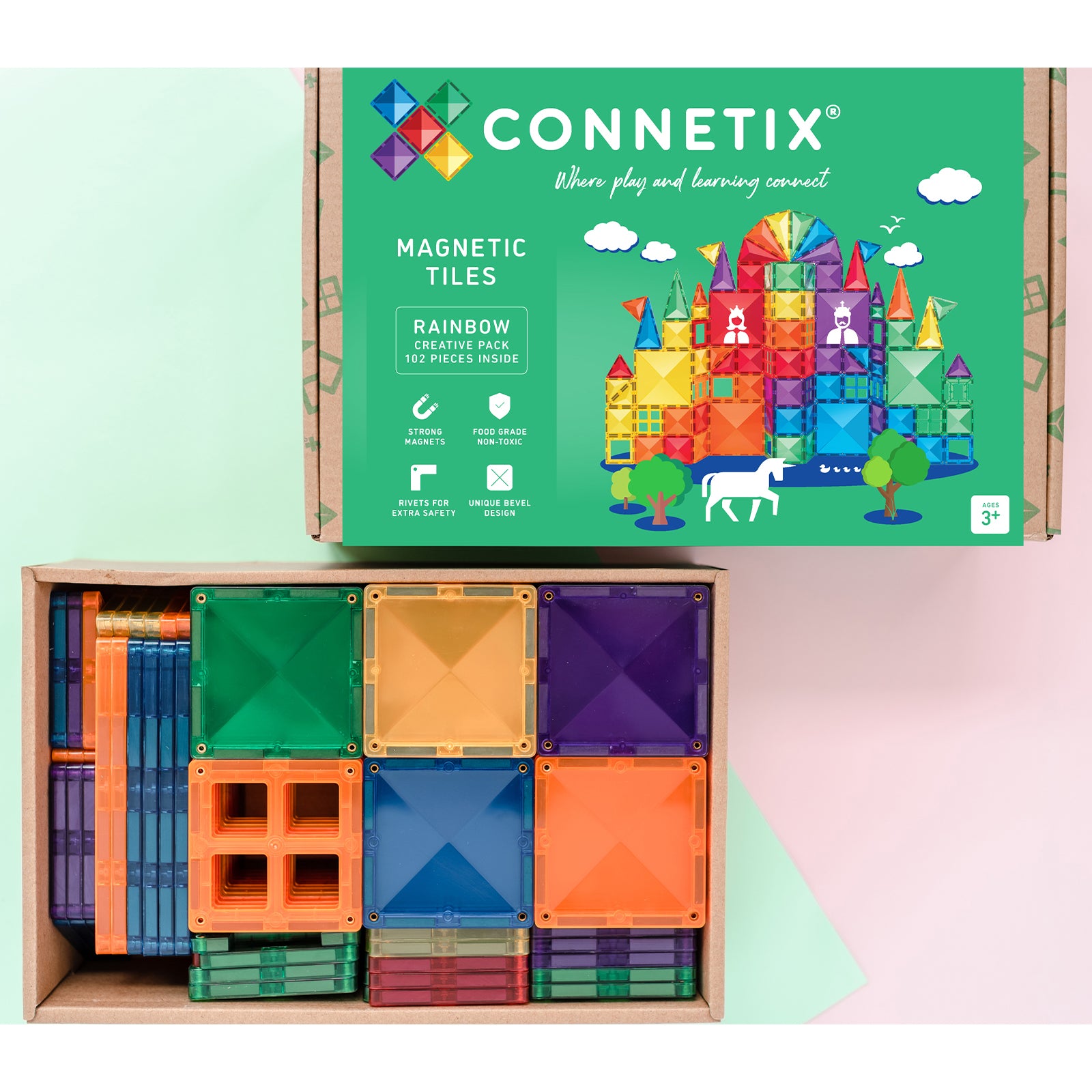 Magnetic Tiles Rainbow Creative Pack, 102 Pieces