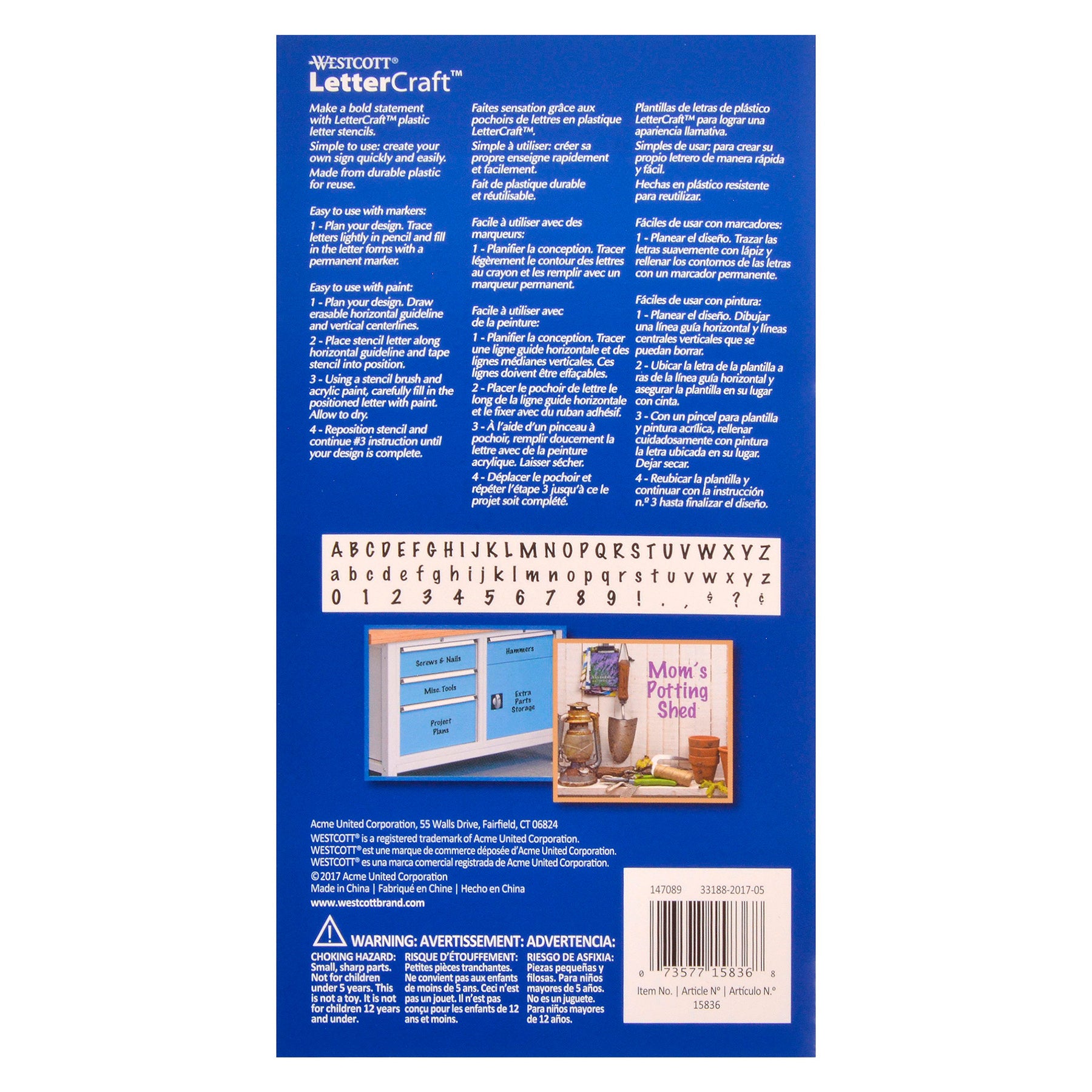 LetterCraft Reusable Plastic Stencils, Full Alphabet & Numbers, Marker Font, 2-Inch