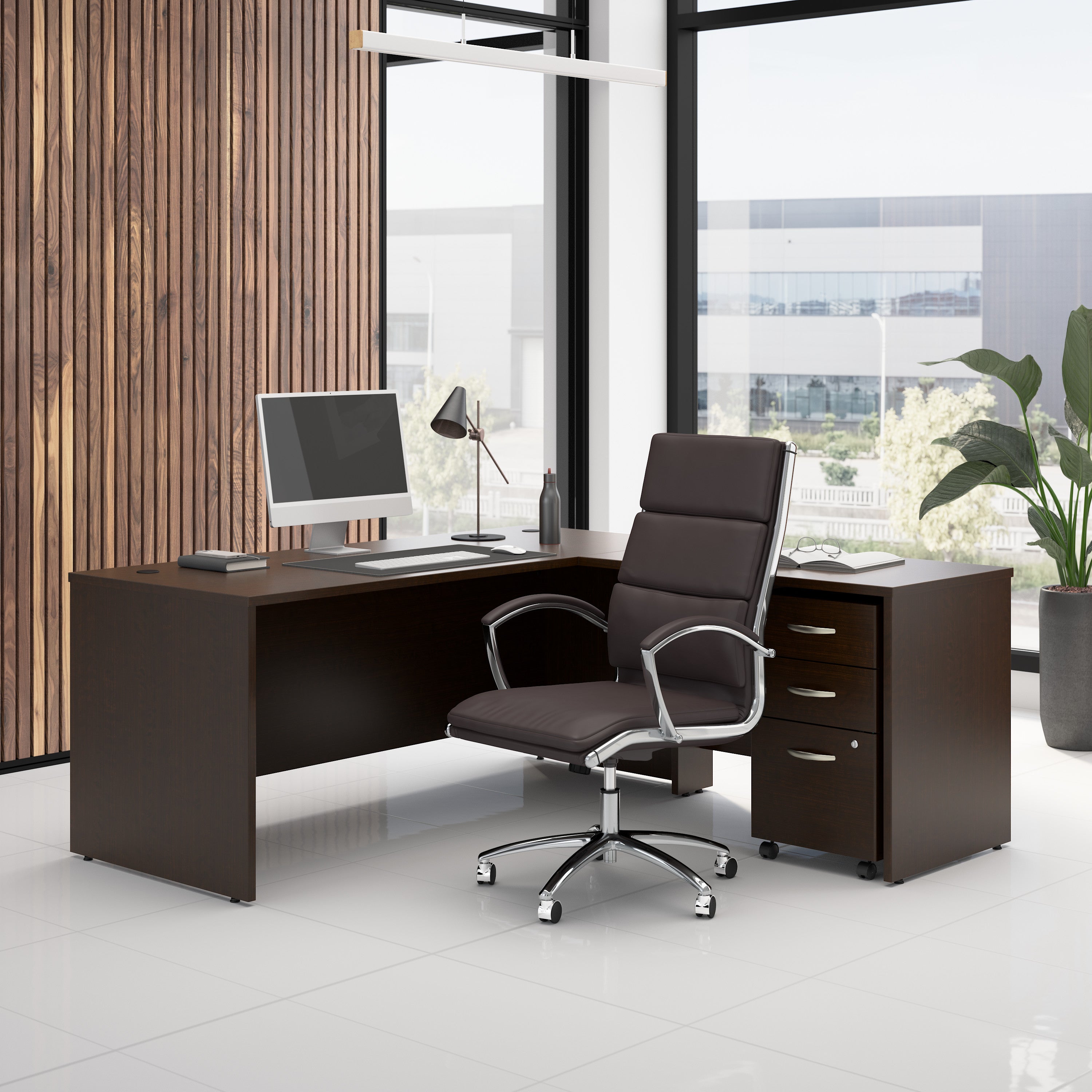 Bush Business Furniture Series C 72W L Shaped Desk with 42W Return and Mobile File Cabinet in Mocha Cherry - 71.02" Width x 71.02" Depth x 29.84" Height