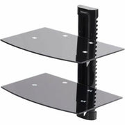 StarTech.com Dual Floating Wall-Mounted AV Shelves Adjustable Height Shelf for Under TV Organize a/V Equipment on Black Tempered Glass Shelves
